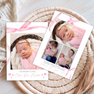Baby Girl Birth Announcement, Pink Newborn Announcement, Editable Birth Card, Personalized Baby Announcement, Instant Download