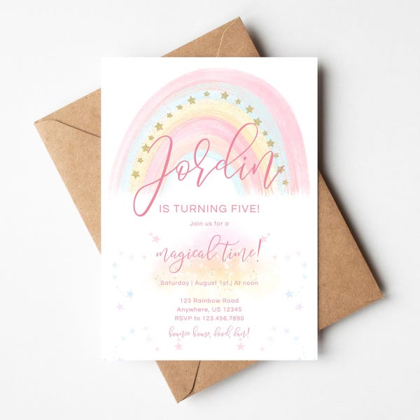 Glitter Rainbow Birthday Invite - Digital or Printed