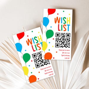 Geburtstagswunschliste, QR Scan, Ballon Geburtstag, Ballonparty-Thema, Hüpfen und Spielen, Wunschliste, QR-Code, Beileger, Sofort Download