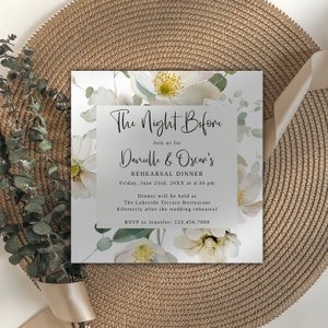 Rehearsal Dinner Invitation, White Wedding Theme, Garden Wedding, Rehearsal Invitation, Minimalistic, Editable Template, Instant Download