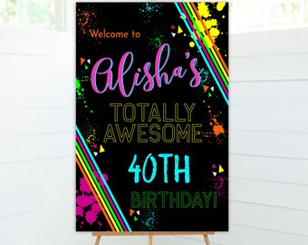 80s welcome sign, 80s birthday, 90s birthday, welcome sign birthday party, 80s theme birthday party, Editable Through Templett