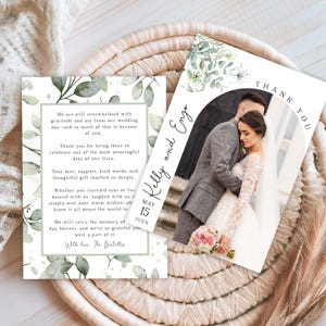 Cartão de agradecimento para casamento moderno, cartão com tema verde para impressão, modelo editável, design em qualquer cor, agradecimento com foto personalizada, download instantâneo