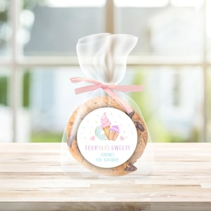 Four Ever Sweet 4th Birthday Party • Birthday Sticker • Girl 4th Birthday • Sweet Celebration • Donut Birthday • Cupcake Birthday • Editable
