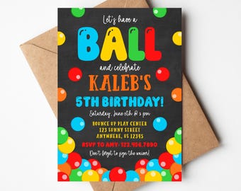 Let's Have a Ball, Primary Colors, Digital 5x7 Card | Bouncy Ball Theme