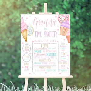 Two Sweet Birthday Poster, Editable Stats Poster, Girl 2nd Birthday, Sweet Celebration, Instant Download, Editable with Templett, Sweets