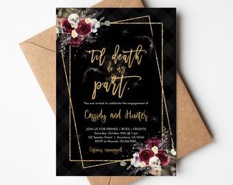 Halloween Engagement Party Invitation Fall Engagement Invitation Engagement Invites Skull Engagement Til Death Editable Through Templett