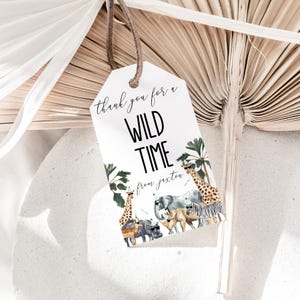 Party Animals Favor Tag, Birthday Favor Tag, Party Favor Tag, Jungle Animals Party Theme, Wild One Favor Tag, Instant Download, Templett