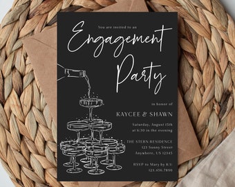 Champagne Tower Engagement Invitation · Editable Party Invite · Champagne Theme · Instant Download · Self-Editable Template · Printable