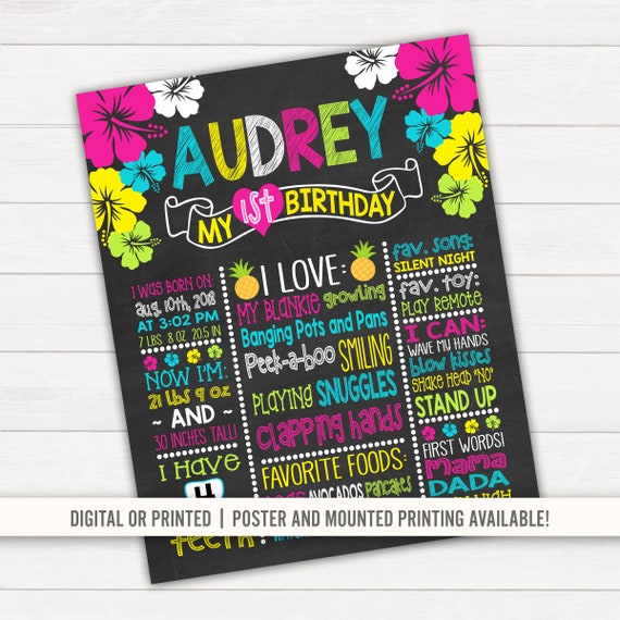 Hawaiian Birthday Party sign Tropical Birthday Poster Flamingo Pool Party Birthday Sign Hawaiian Luau 1st Birthday Chalkboard Sign