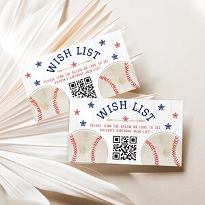 Wunschliste, QR-Code, Baseball Geburtstag, Rookie des Jahres, Little Slugger, Geburtstagswunschliste, Geschenkbeilage, bearbeitbare Datei, Sofort Download