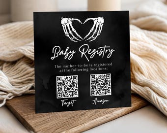 Halloween Baby Shower Registry Card, Editable Skeleton Template | A Little Boo 3x3 Insert | QR Code Download