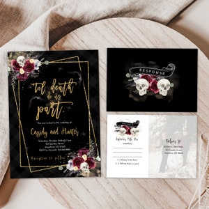 Halloween-Hochzeitseinladung, Hochzeitsvorlage, Skull-Hochzeit, Gothic-Hochzeit, Death do us Part, bearbeitbare Datei, Instant Download, Templett