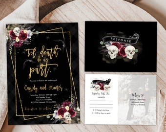 Halloween Wedding Invitation, Wedding Template, Skull Wedding, Gothic Wedding, Death do us Part, Editable File, Instant Download, Templett