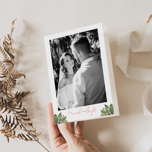 Biglietto di ringraziamento per matrimonio di Natale, biglietto di ringraziamento per matrimonio piegato, sposato e luminoso, buon Natale, modello modificabile, download immediato