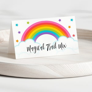 Rainbow Food Labels, Rainbow Birthday, Rainbow Party, Magical Birthday, Food Labels, Place Cards, Instant Download Editable Template