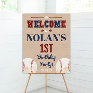 Baseball Birthday Welcome Sign, Baseball Sign, Baseball 1st Birthday, Rookie of the Year, Instant Download, Template, Edit With Templett