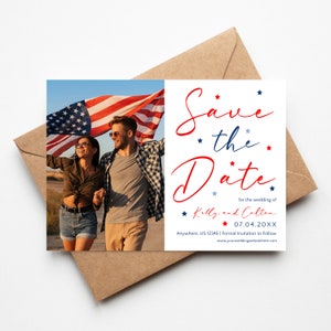 4th of July Save The Date · Red White and I Do · American Stars · Editable Template · Instant Download · Photo Announcement