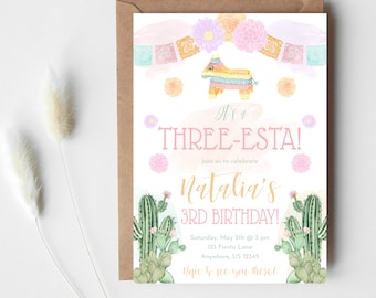 Three Esta Birthday Invitation, Threeesta Invitation, Cinco de Mayo Birthday, Instant Download, Edit with Template, Invitation Template