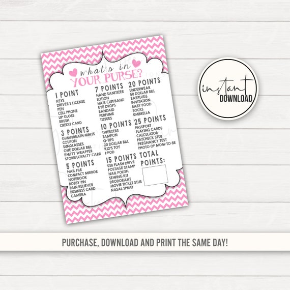 Girl Baby Shower Whats In Your Purse Game Baby Shower Games Etsy Girl Baby Shower Whats In Your Purse Game Baby Shower Games Etsy