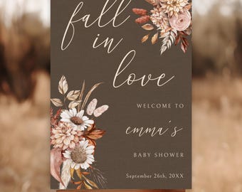 Rustic Fall Baby Shower Welcome Sign, Burlap Floral Editable Template (Digital Download)