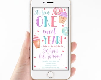 One Sweet Year, Girl 1st Birthday, Text Message Invitation, Electronic Invitation, Text Invitation, Smartphone Invitation, Editable