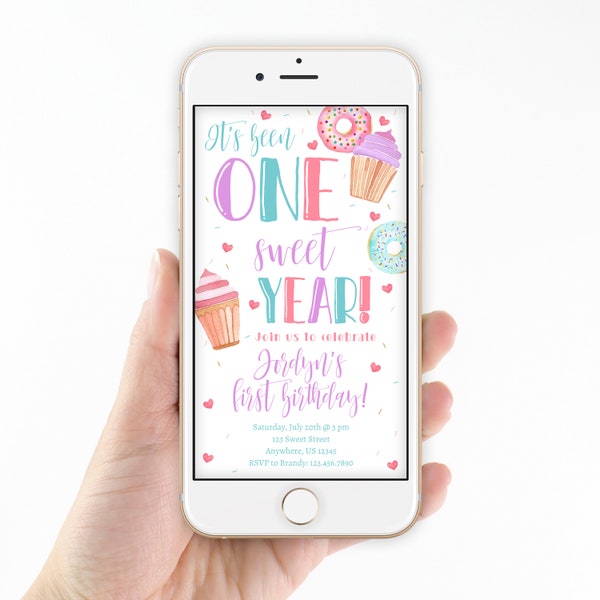 One Sweet Year, Girl 1st Birthday, Text Message Invitation, Electronic Invitation, Text Invitation, Smartphone Invitation, Editable