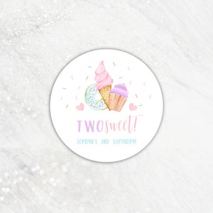 TWO Sweet 2nd Birthday Party, Birthday Sticker, Girl 2nd Birthday, Sweet Celebration, Donut Birthday, Cupcake Birthday, Editable Sticker