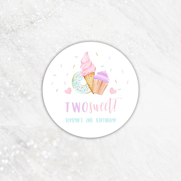 TWO Sweet 2nd Birthday Party, Birthday Sticker, Girl 2nd Birthday, Sweet Celebration, Donut Birthday, Cupcake Birthday, Editable Sticker