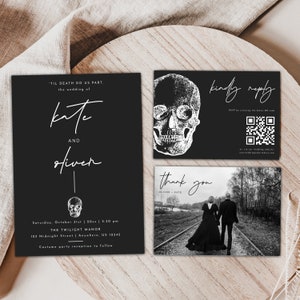 Schädel-Hochzeits-Einladung, Halloween-Hochzeits-Einladung, Schädel-Hochzeits-Einladung, minimalistisches Halloween, Gothic-Hochzeit, Schädel-Hochzeits-Einladung, sofortiger Download