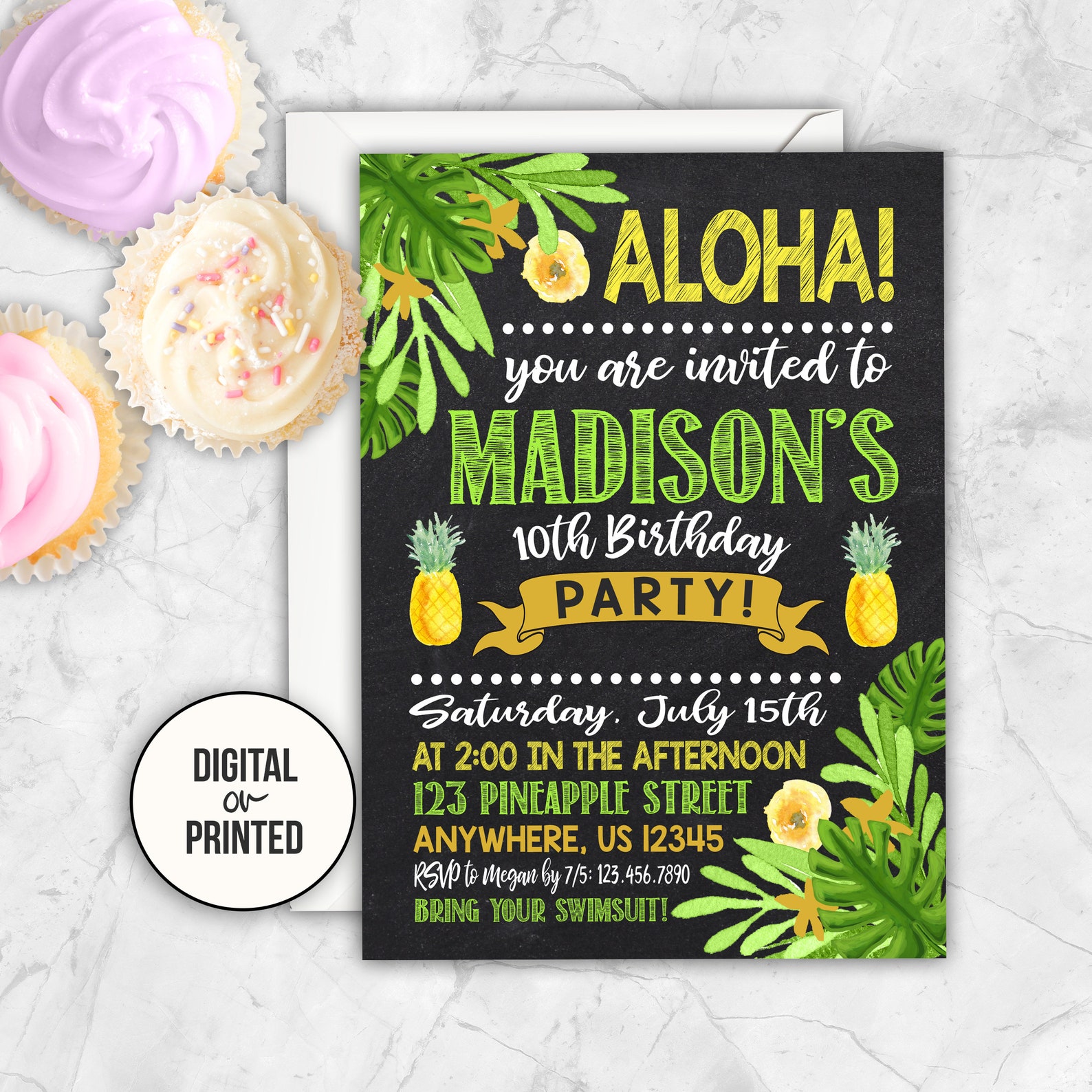 Ananas Geburtstag Einladung Blatt Einladung Luau Party Hawaii Etsy