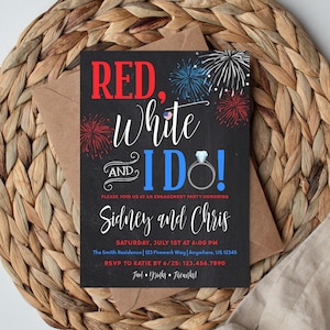 Red White and I Do, 4th of July Engagement Party Invitation, 4th of July Wedding, Firework Invitation, Instant Download, Editable Template