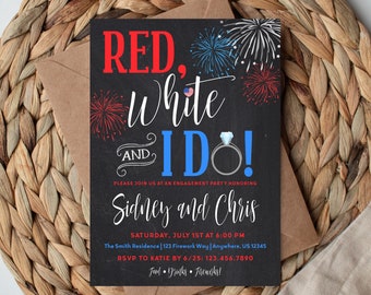 Red White and I Do, 4th of July Engagement Party Invitation, 4th of July Wedding, Firework Invitation, Instant Download, Editable Template