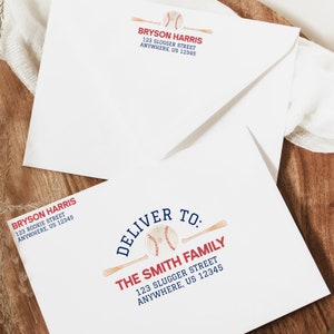 Honkbalenveloppen, honkbalverjaardag, honkbalfeest, Rookie of the Year, sjabloon voor mailing en geadresseerde retourenvelop bewerkbaar
