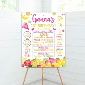 Fruit Birthday, Tutti Fruity, Sweet Celebration, Fruit Theme, Fruit Party, Editable Stats Poster,  Instant Download, Edit with Templett