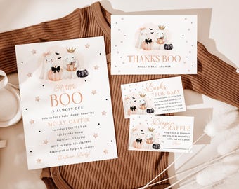 Ghost Pumpkin Baby Shower Bundle – Invitation, Thank You Card (Digital Download)