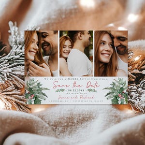 Kerst Save the Date, Marry Little Christmas, Photo Save the Date, Marry and Bright, Save The Date, Instant Download, Bewerkbare sjabloon