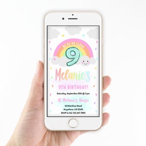 Cloud 9 Birthday, 9th Birthday, Cloud Nine, Text Message Invitation, Electronic Invitation, Text Invitation, Smartphone Invitation, Editable