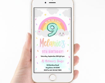 Cloud 9 Birthday, 9th Birthday, Cloud Nine, Text Message Invitation, Electronic Invitation, Text Invitation, Smartphone Invitation, Editable