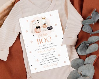 Baby Shower, Halloween Ghost Invite - Editable 5x7 Digital Template, Rustic Pumpkin