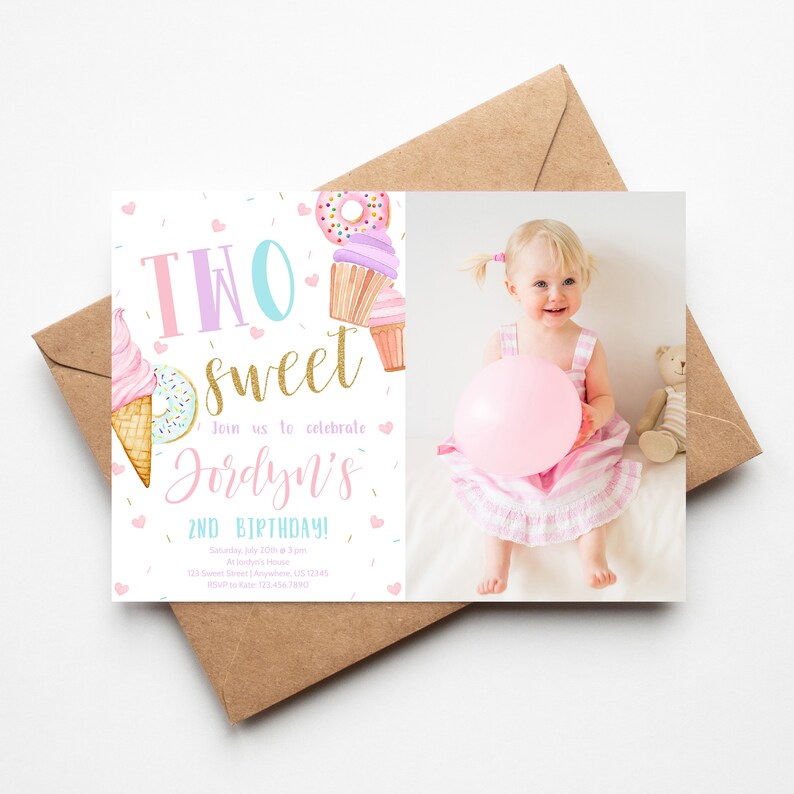 TWO Sweet Birthday Invitation 2nd Birthday Sweet Celebration Editable Birthday Invitation Instant Download Edit With Templett