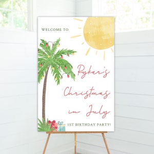 Christmas In July, Birthday Welcome Sign, Christmas Birthday, Tropical Christmas, Editable Welcome Sign, Editable Welcome Sign, Template