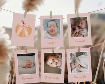 Pink Pumpkin Baby Girl 12 Month Photo Banner (Editable Template)