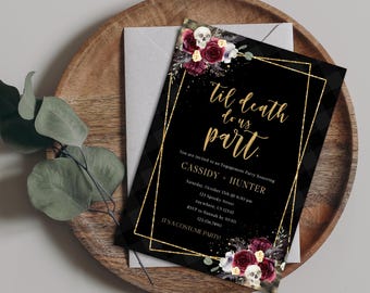 Halloween Engagement Party Invitation Fall Engagement Invitation Engagement Invites Skull Engagement Til Death Editable Through Templett