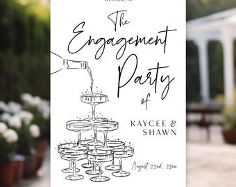 Champagne Tower Welcome Sign, Black & White Editable Poster | 24x36 Digital Template, Engagement Party