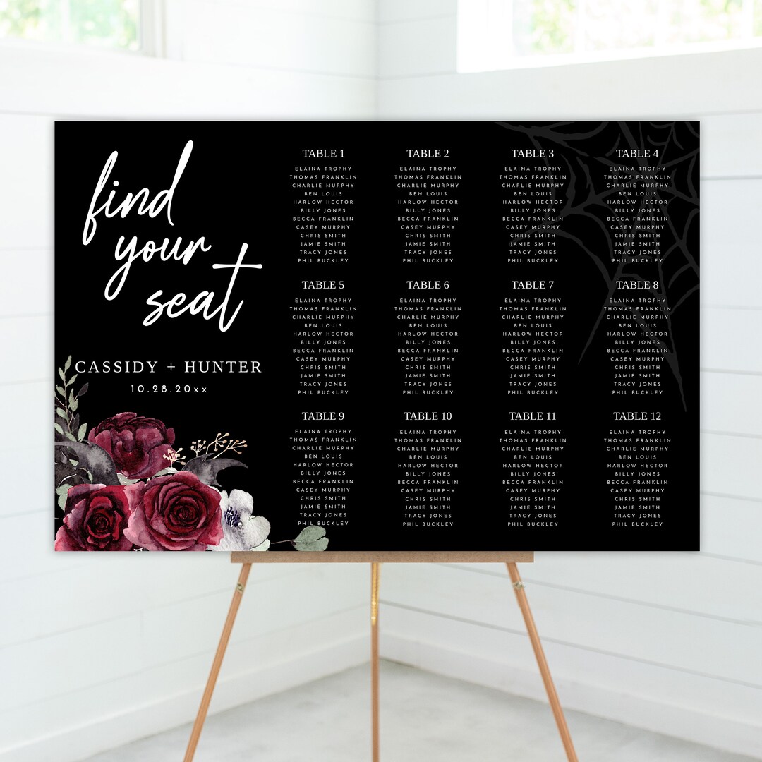 Wedding Seating Chart, Death Do Us Part, Halloween Wedding, Seating