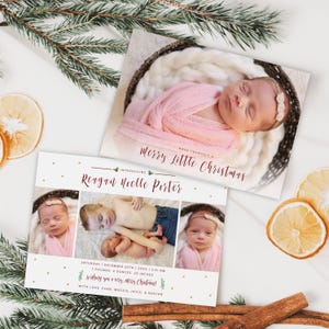 Anuncio de nacimiento de Merry Little Christmas, tarjeta de nacimiento con foto, tarjeta con foto de anuncio, descarga instantánea, rojo y verde, edición con Templett