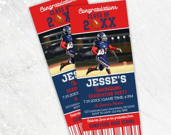 Football Graduation Invitation, Football Ticket Invitation, Sports Graduation Invitation, Class Of, Graduation Party, Editable Template