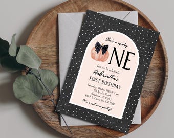 She's A Spooky ONE, Pumpkin 1st Birthday Invitation - Halloween Theme - 5x7 Digital Downloadable File