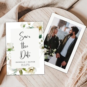 White Flower Save the Date · Wedding Announcement Template · Minimalist Save the Date Card · Editable Digital Design · Floral Wedding Design