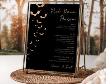 Wedding Bar Menu: Halloween Bats Design - Digital or Printed